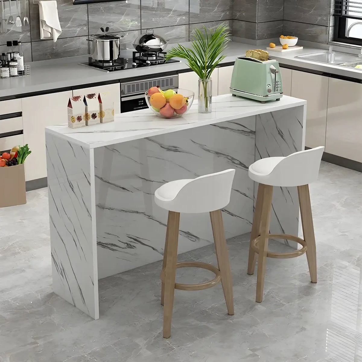 Living Room White Rectangular Wood Long Bar Table