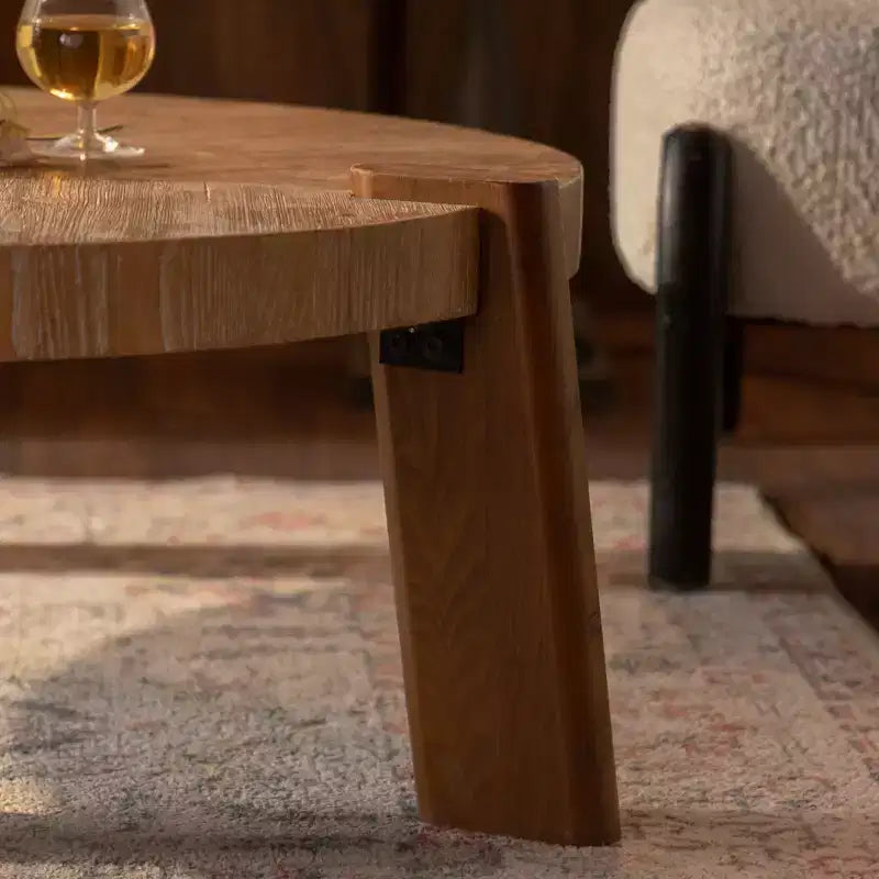 Rustic Round Wood Coffee Table, Natural Center Table Accent Table - ModernLuxe