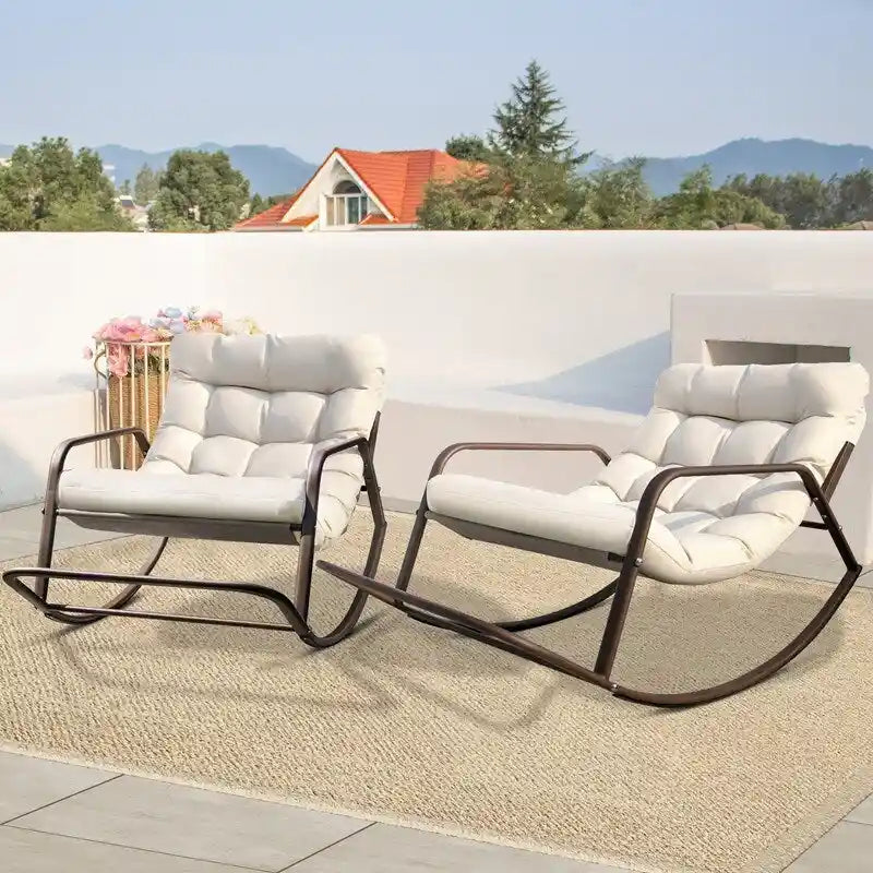Fauteuil à bascule extérieur extra-large confortable FINCATI, fauteuil à bascule relaxant d'intérieur Papasan de 204 kg pour toutes les saisons