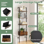 Costway 2 PCS 5-Tier Bookshelf w/ Drawer 70 Wall Mount Ladder Bookcase w/ Metal Frame