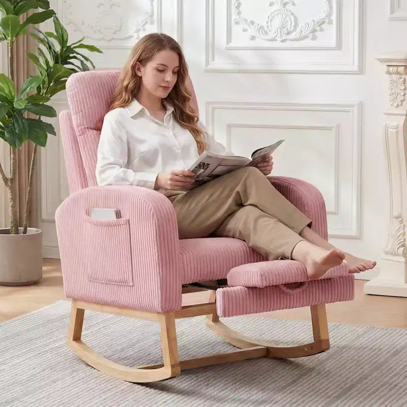 Fauteuil à bascule pour chambre d'enfant, Fauteuils à bascule d'allaitement avec repose-pieds, Fauteuil inclinable à bascule confortable avec pochette latérale, pour salon, chambre à coucher