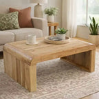 Royal Hampton Coffee Table Handcrafted Natural Acacia Wood Rectangular Curved Waterfall Top, 36 Inch