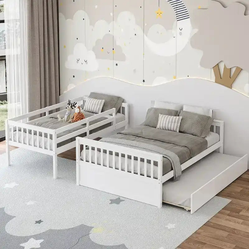 Gymax Twin Over Full Bunk Bed with Twin Trundle Convertible Platform