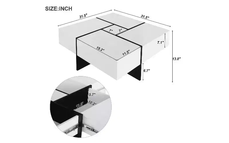 Extendable Puzzle-Top Coffee Table with 4 Hidden Storage Compartments