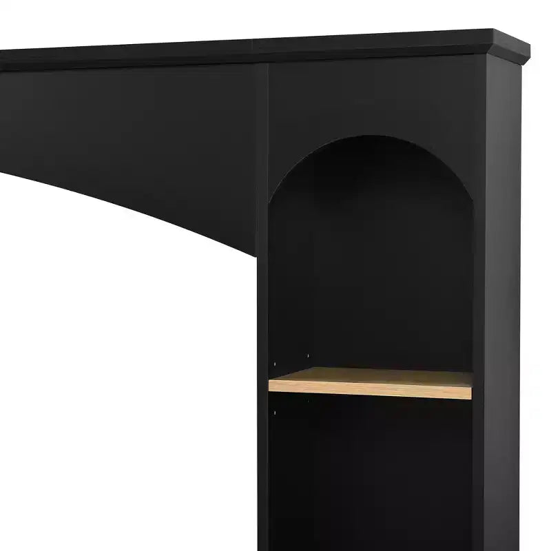 Whisen 91 Media Console, Arched Entertainment Center Wall Unit, Farmhouse TV Stand with Bookshelf, Wood Grain for TVs Up to 70