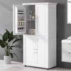 Whisen Minimalist Style Tall and Wide Storage Cabinet, Freestanding Cabinet with 4 Doors and Adjustable Shelves for Bathroom, Office - White