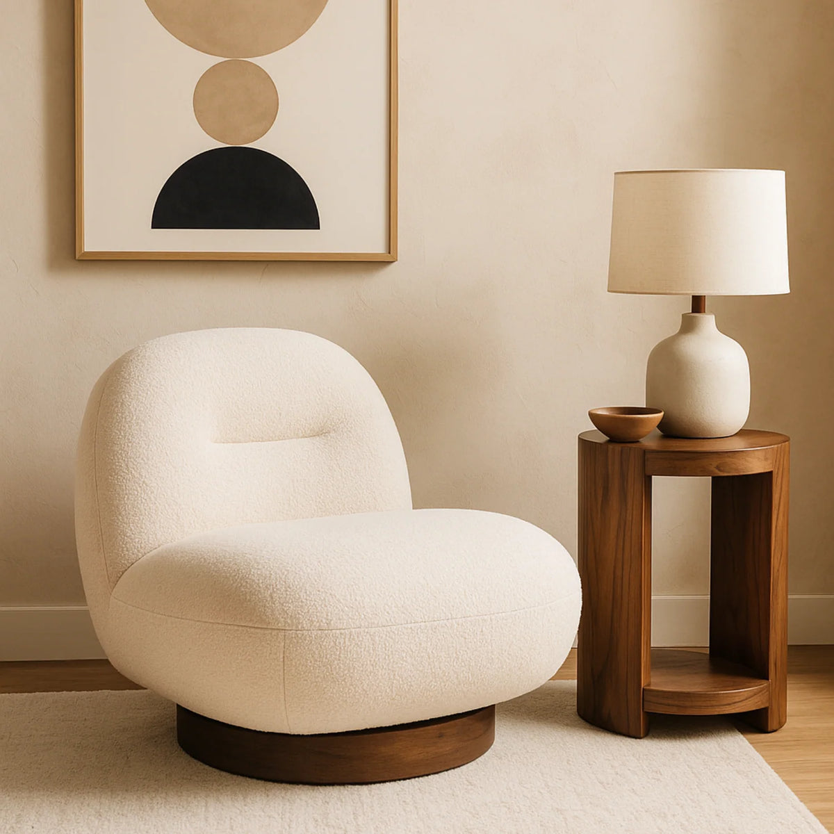 Minimalist Lounge Chair with Swivel, Round