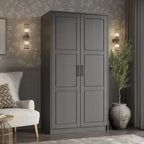 100% Solid Wood 2-Door Urban Wardrobe Armoire with Solid and Mirrored Doors