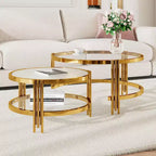 Whisen Modern 2 - Pièces Finition Or avec Verre Texturé Table Basse, Tables Basses Gigognes en Verre Trempé - Transparent & Doré