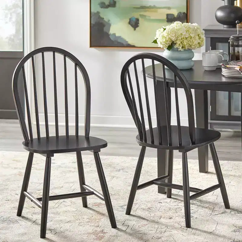 Buylateral Set of 2 Farmhouse Solid Wood Spindle Windsor Dining Chairs