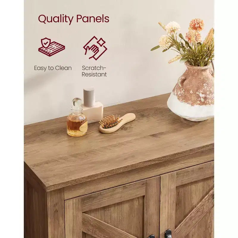 VASAGLE LIRY Collection - Farmhouse Storage Cabinet, Bathroom Floor Cabinet with Barn Doors, Freestanding Kitchen Pantry, Adjustable Shelves
