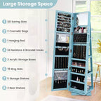 Costway Armoire à bijoux rotative à 360° 2-en-1 Organiseur miroir verrouillable Blanc/Noir/Marron foncé/Gris/Bleu/Rose/Violet/Gris foncé