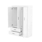 Whisen Wood 3-Door Wardrobe Armoire with Hanging Rod, 2-Drawers, and Storage Shelves