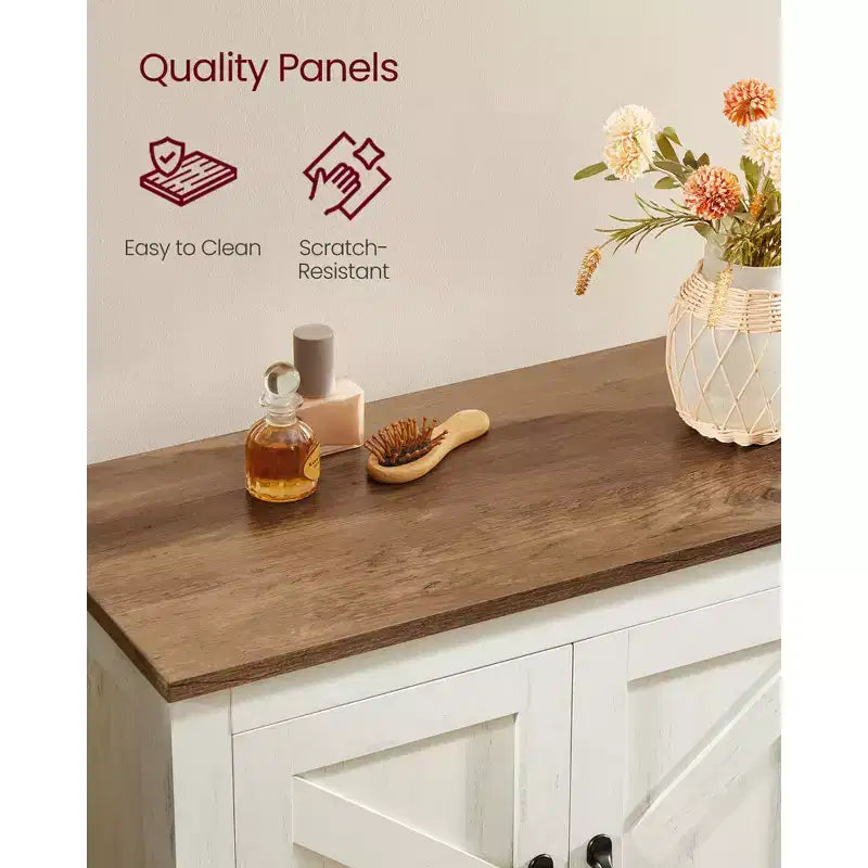 VASAGLE LIRY Collection - Farmhouse Storage Cabinet, Bathroom Floor Cabinet with Barn Doors, Freestanding Kitchen Pantry, Adjustable Shelves