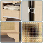 7 Drawer Dresser for Bedroom, 47.3 Wide Natural Rattan Chest of Drawers, Wood Boho Clothing Storage Organizer, for Living Room