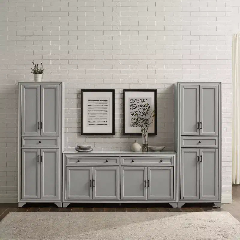 3pc Tara Sideboard and Pantry Set Distressed - Crosley