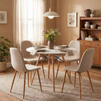 FurnitureR Round Dining Table Set for 4, 31.5 Kitchen Table with 4 Upholstered Chairs, Wood Legs Dining Set for Small Space, Apartment,Breakfast Nook