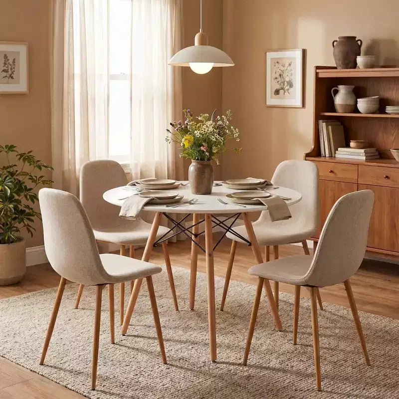 FurnitureR Round Dining Table Set for 4, 31.5 Kitchen Table with 4 Upholstered Chairs, Wood Legs Dining Set for Small Space, Apartment,Breakfast Nook