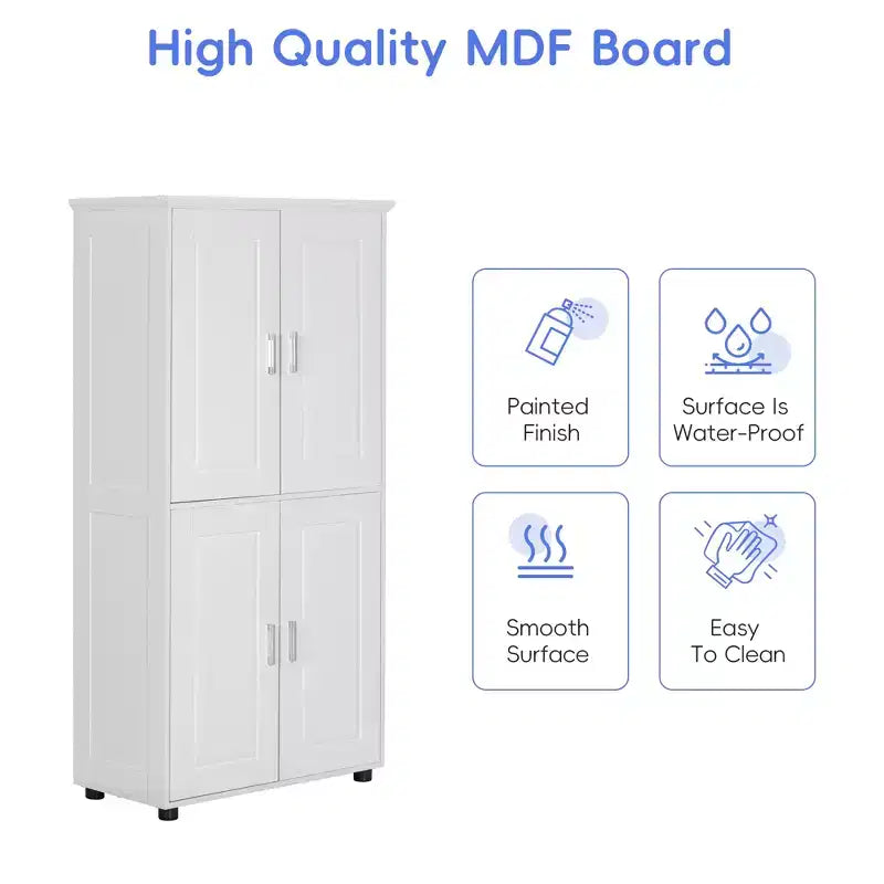 Whisen Minimalist Style Tall and Wide Storage Cabinet, Freestanding Cabinet with 4 Doors and Adjustable Shelves for Bathroom, Office - White