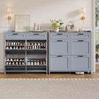 Shoe Cabinet with 4 Flip Drawers & 2 Top Drawers, Wooden Shoe Organizer Cabinet with Adjustable Shelf, Freestanding Shoe Storage Cabinets