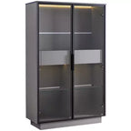 Lighted Display Cabinet LED Curio Cabinet Storage Cabinet with Tempered Glass Door, 2 Drawers, Adjustable Shelves, Modern Minimalist, Gray-ModernLuxe