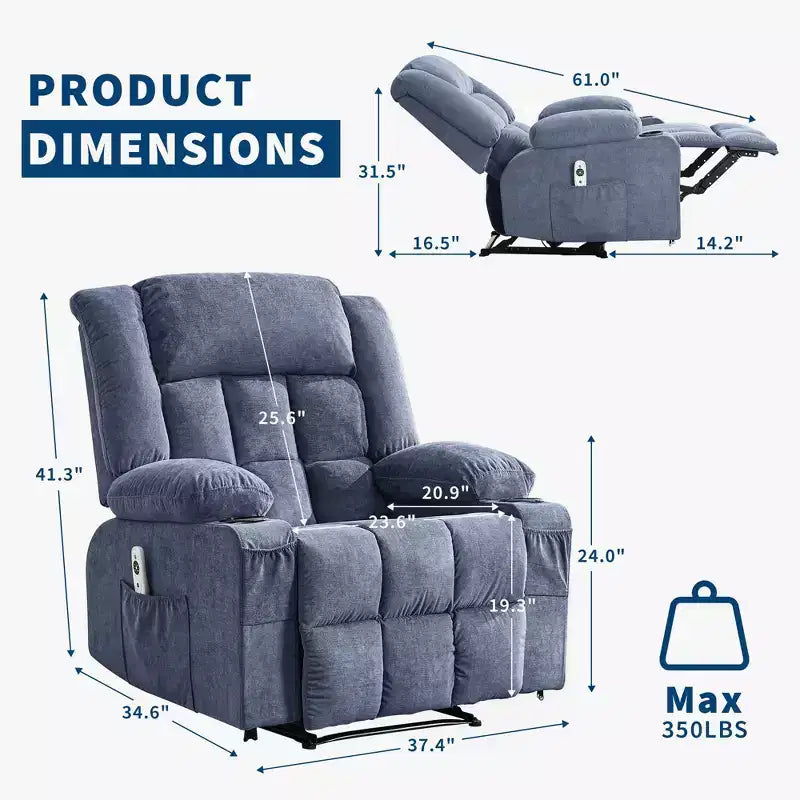 Recliner Chair with Massage & Heat, Glider with Side Pockets & Cup Holder