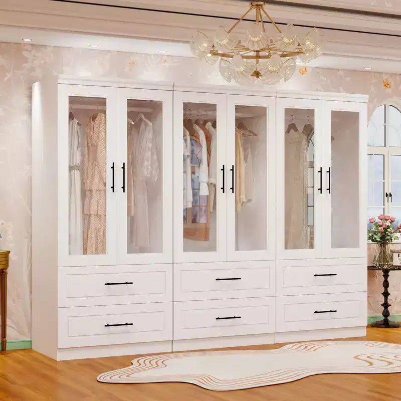 White Wood 94.5 in. Armoire with 6 Drawers and 6 Doors