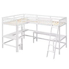 119''L 79.5''W Wood Twin Size L-Shaped Loft Bed with Ladder and 2 Built-in L-Shaped Desks