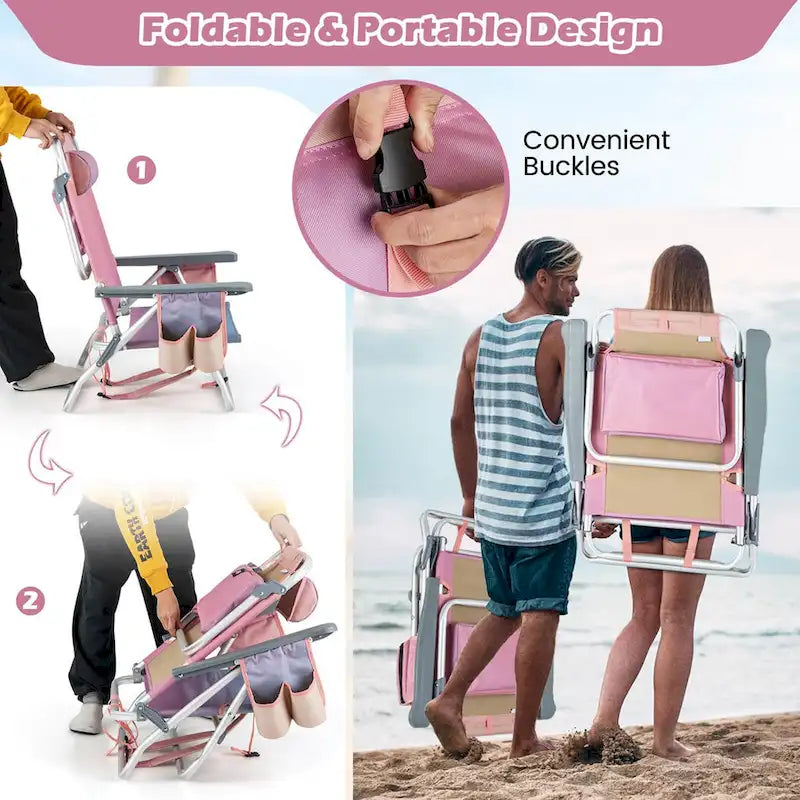 Costway 4-Pack Folding Backpack Beach Chair 5-Position Outdoor - See Details