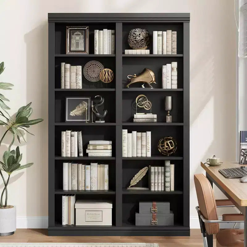 74.5 High Bookshelf With 2 Rows of Storage Space, 6-Layer Double-Width Bookshelf, Spacious Freestanding Bookcase for Living Room, Office, Library