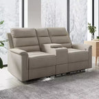 Beige/Gray Tech Fabric Reclining Loveseat Sofa, 2-Seat, Adjustable Backrest & Footrest