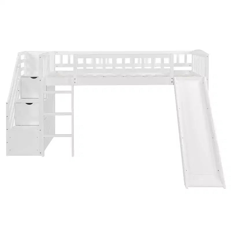 Luxystar Twin Size Loft Bed With Slide and Storage Stairs for Kids' Room