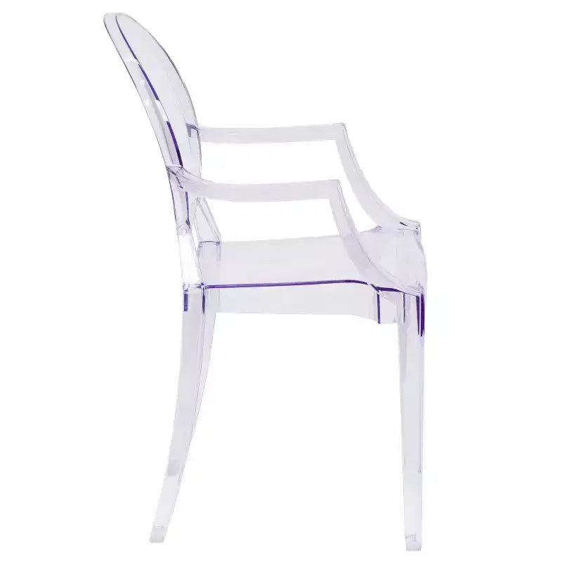 Emma and Oliver Oval Back Ghost Chair with Arms in Transparent Crystal