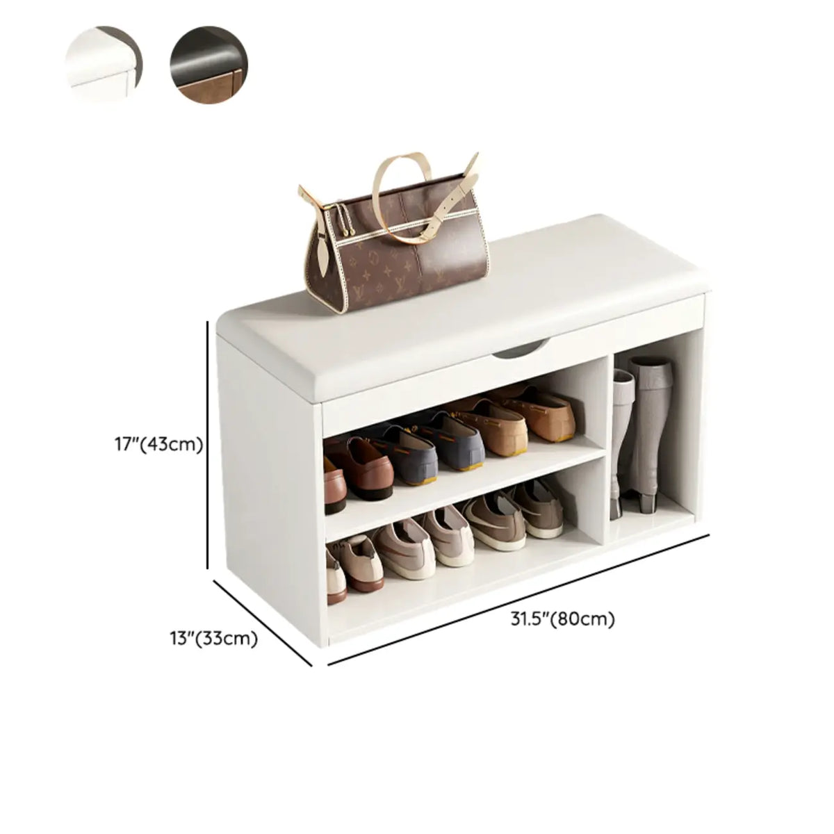 Banc de rangement à chaussures en bois massif avec coussin et étagère ouverte