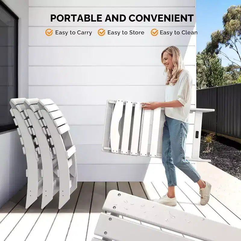 VINGLI Portable Adirondack Chairs, Folding Plastic Adirondack Chair for All Weathers, Capacity 350 LBS, White
