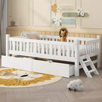 Whisen Twin Size Wood Platform Bed with Guardrail and 2 Drawers