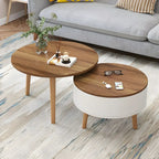 Black White Modern Round Wood Coffee Table with Storage