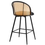 Bekrvio 26 Mid-Century Modern Swivel Bar Stools Set of 2/3/4, Boucle Upholstered Bar Chairs with Rattan Back & Metal Legs for Kitchen Counter