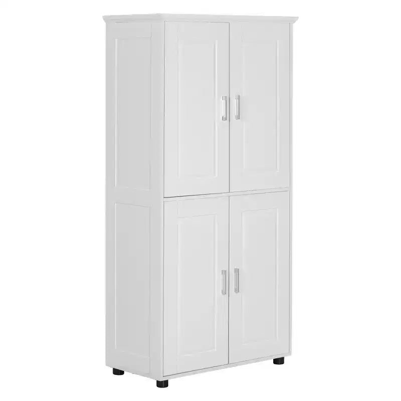 Whisen Minimalist Style Tall and Wide Storage Cabinet, Freestanding Cabinet with 4 Doors and Adjustable Shelves for Bathroom, Office - White