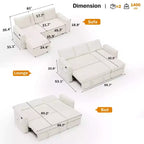 2-in-1 Pull Out Sleeper Sofa with Storage Chaise, Chenille Sectional Couch with USB Ports for Living Room