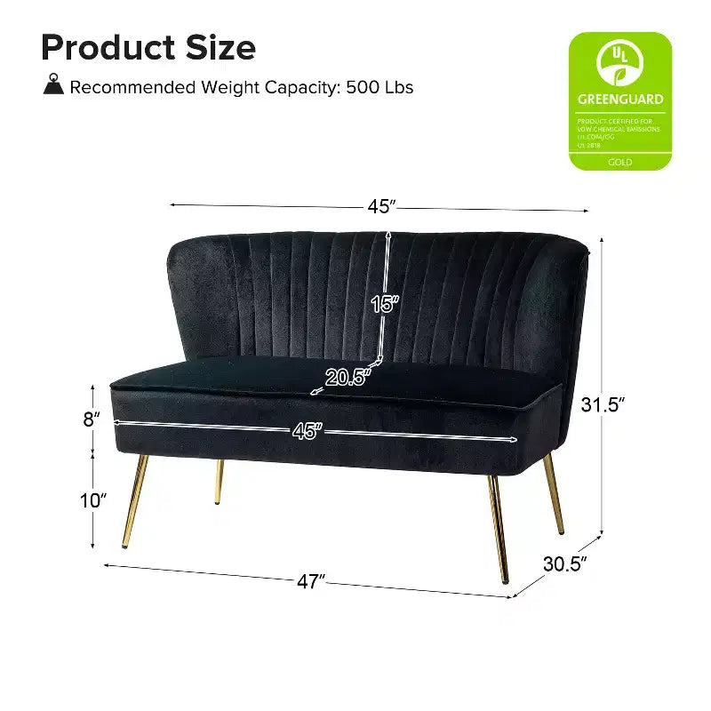 Causeuse en velours Nicolas | Canapé 2 places contemporain pour salon et chambre à coucher avec dossier capitonné | Karat Home