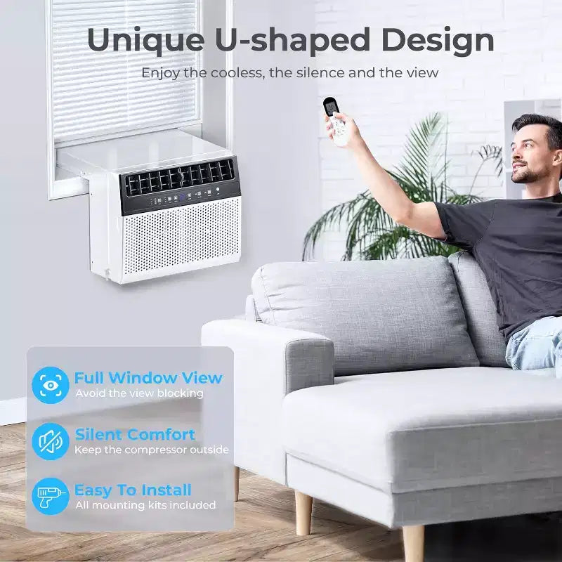 ZAFRO 12,000 BTU Window Air Conditioners Cools up to 550 Sq. Ft, U-Shaped Air Condtioner Window Unit with 6 Modes 24H Timer,