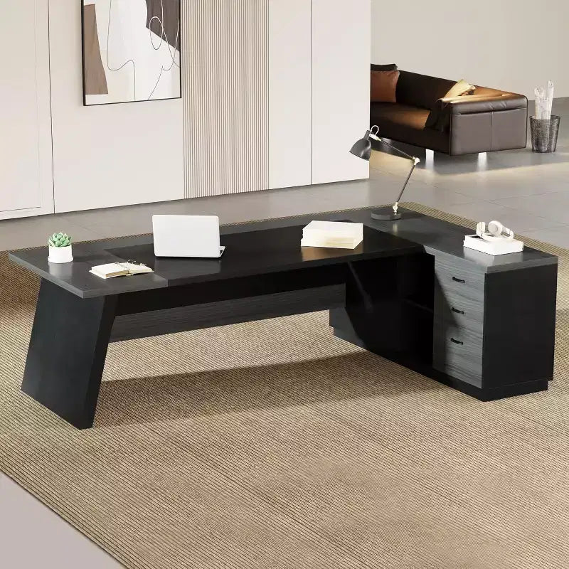 Bureau de direction en L Lantine Modern 78 avec tiroirs et classeur latéral