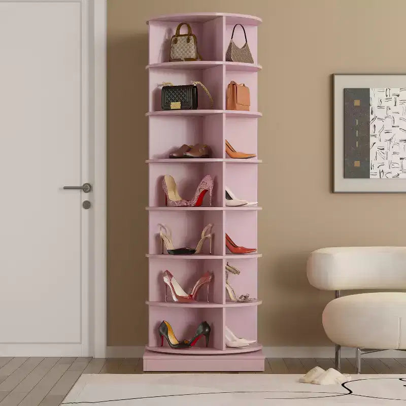 Bellemave Rotating shoe rack,rotating shoe rack tower 360, Holds over 28 pairs of shoes,Pink