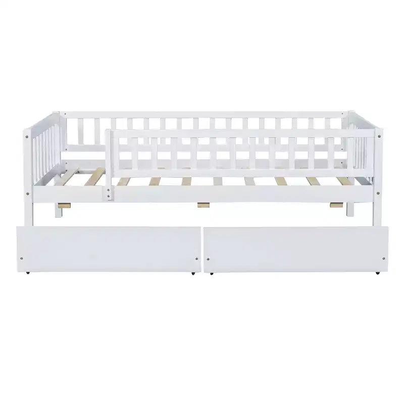 Twin Size Low Daybed with Storage Drawers, Wood Twin Platform Bed Frame with Rails for Boys and Girls Bedroom