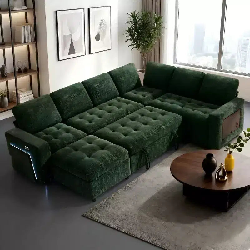 Dyonery 7-seater reclining sofa, modular sofa, side table with hidden storage, rechargeable