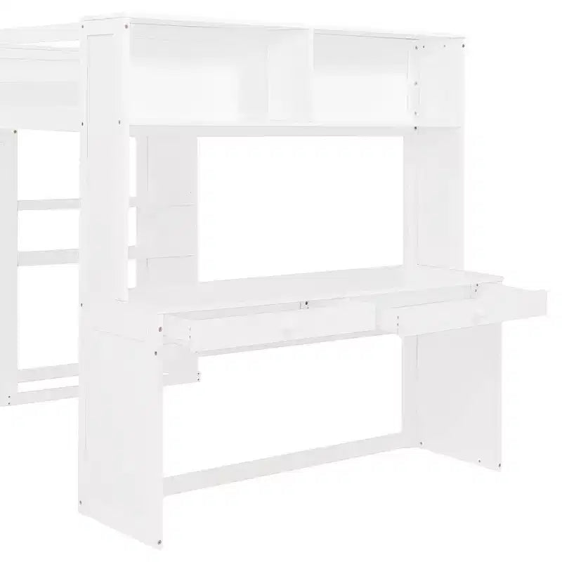 Luxystar Full over Twin L Shaped Bunk Bed with Desk, Bookcase and Wardrobe
