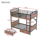 Twin XL over Twin XL Metal Bunk Bed Detachable Metal Bunk Bed with LED Light and Two Storage Drawers Black