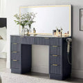 48 Fluted Makeup Vanity Desk with Mirror and Lights, Modern Vanity Table with 8 Drawers & Charging Station, Vanity Desk with Glass Top