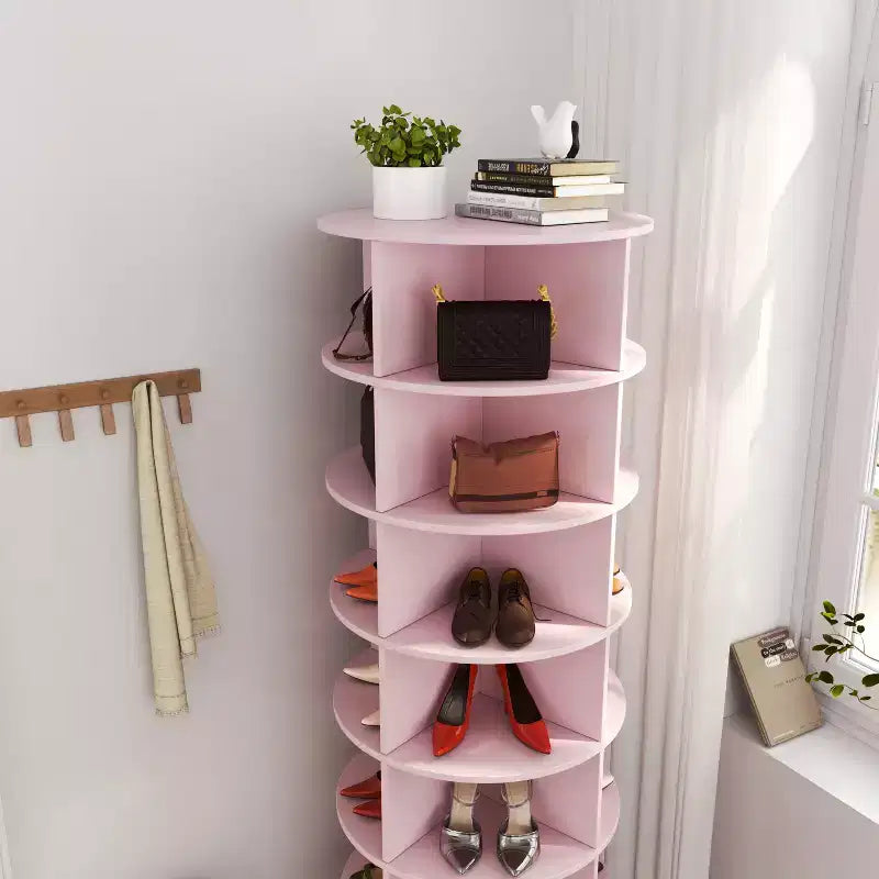 Bellemave Rotating shoe rack,rotating shoe rack tower 360, Holds over 28 pairs of shoes,Pink